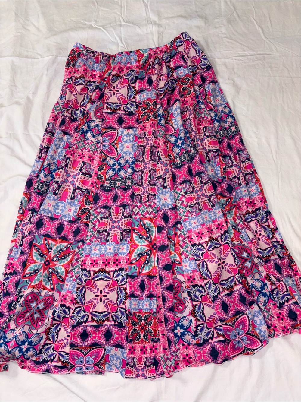 New Directions Boho Patchwork Maxi Skirt Size Large Pink Blue Twirl Full Sweep - Picture 6 of 6